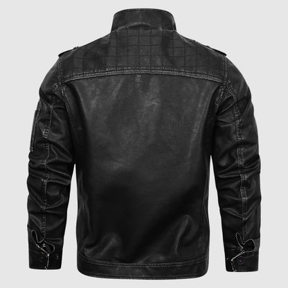 Samuel Regular Fit Biker Jacket | Stand-Up Collar Zippered Pockets Biker Jacket