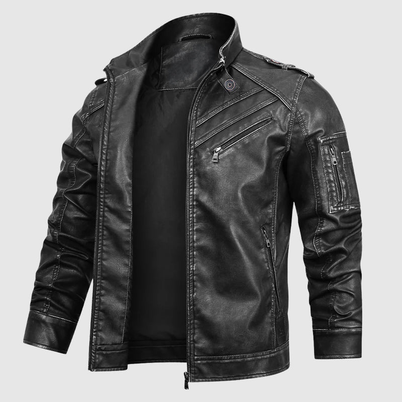 Samuel Regular Fit Biker Jacket | Stand-Up Collar Zippered Pockets Biker Jacket