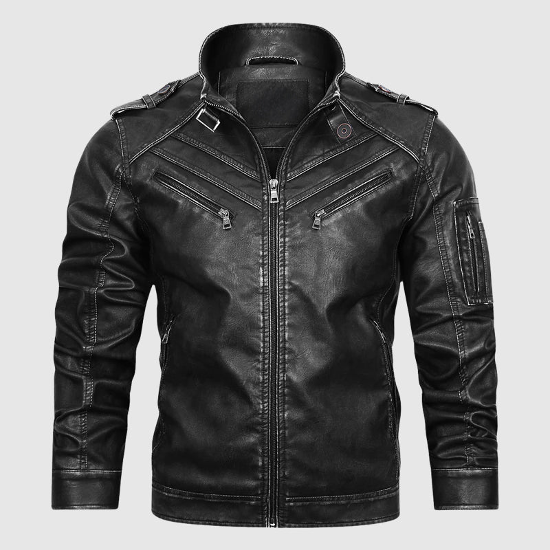 Samuel Regular Fit Biker Jacket | Stand-Up Collar Zippered Pockets Biker Jacket