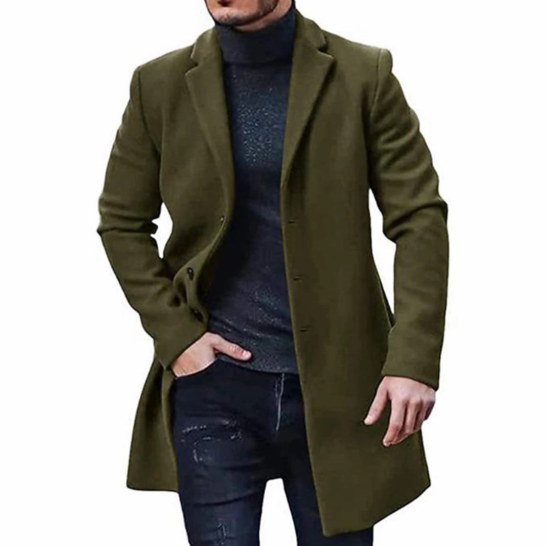 Men's Coat – Tailored Fit – Wool Finish – Single-Breasted – Knee Length – Smart Casual
