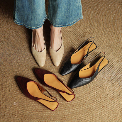 Amelia Pointed Toe Slingback Flats | Solid Slingback Flats