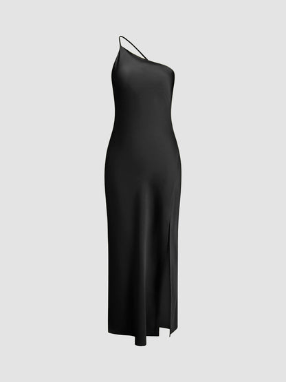 Women's Long Dress - Silk - One-Shoulder - High Slit - Elegant Party Look