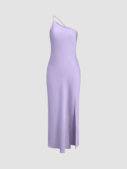Women's Long Dress - Silk - One-Shoulder - High Slit - Elegant Party Look