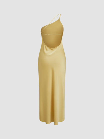 Women's Long Dress - Silk - One-Shoulder - High Slit - Elegant Party Look