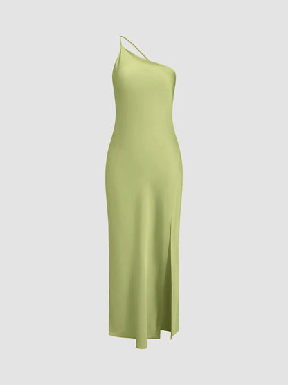 Women's Long Dress - Silk - One-Shoulder - High Slit - Elegant Party Look