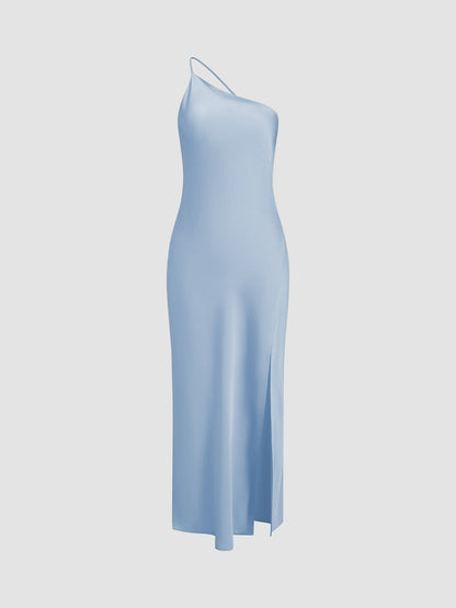 Women's Long Dress - Silk - One-Shoulder - High Slit - Elegant Party Look