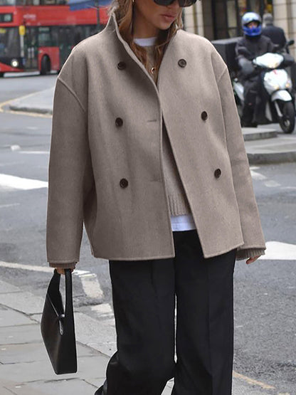 Women's Jacket in Wool – Structured Fit – Hip-Length – Double-Breasted Button Closure