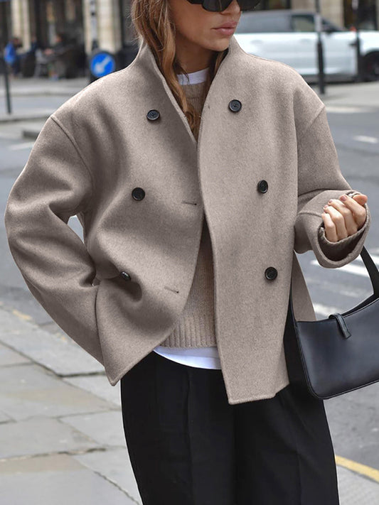 Women's Jacket in Wool – Structured Fit – Hip-Length – Double-Breasted Button Closure