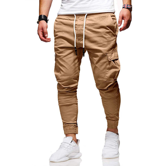 Men's Trousers – Cargo Pants – Slim Fit – Elastic Waist – Ribbed Cuffs – Flap Pockets