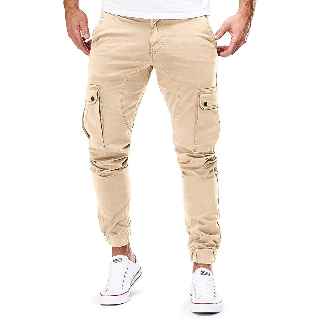 Men's Trousers – Cargo Pants – Slim Fit – Elastic Waist – Ribbed Cuffs – Flap Pockets