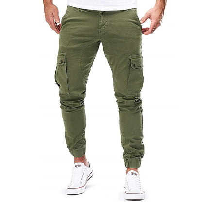 Men's Trousers – Cargo Pants – Slim Fit – Elastic Waist – Ribbed Cuffs – Flap Pockets