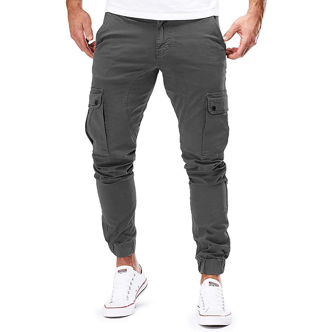Men's Trousers – Cargo Pants – Slim Fit – Elastic Waist – Ribbed Cuffs – Flap Pockets