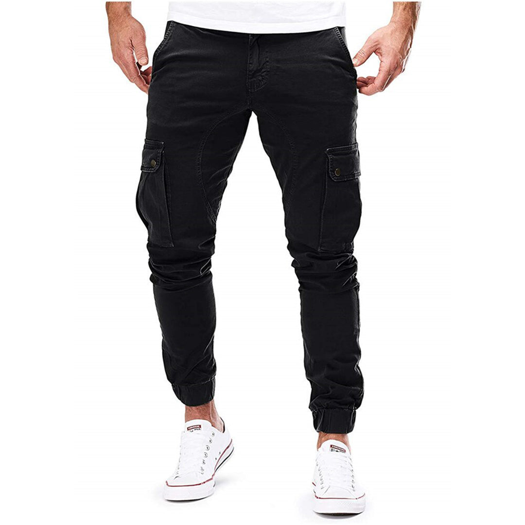 Men's Trousers – Cargo Pants – Slim Fit – Elastic Waist – Ribbed Cuffs – Flap Pockets