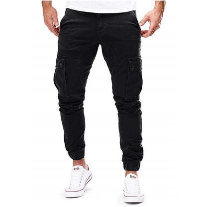 Men's Trousers – Cargo Pants – Slim Fit – Elastic Waist – Ribbed Cuffs – Flap Pockets