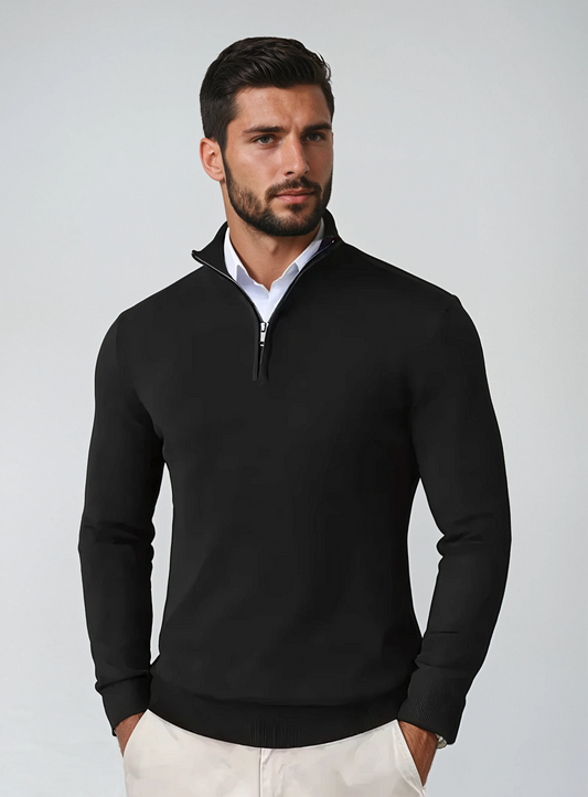 Men's Sweater – Regular Fit – Soft Knit – Zip Collar – Ribbed Edges