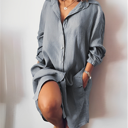 Women's Blouse – Relaxed Fit – Light and Breathable – Long Sleeves – Button Closure – Mid-Length