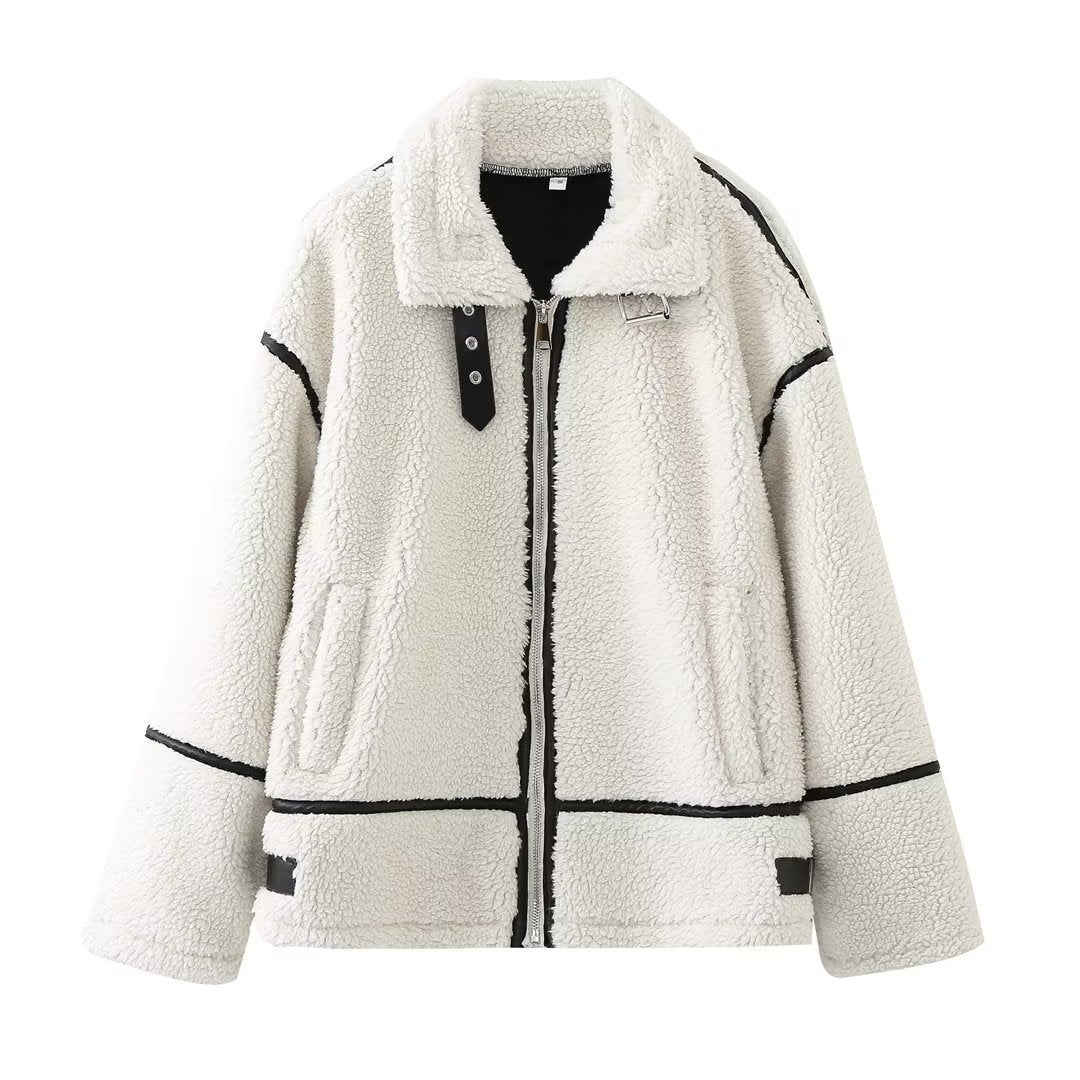 Eleanor Oversized Sherpa Bomber Jacket | Collared Zip Front Jacket