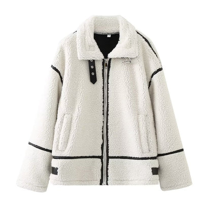 Eleanor Oversized Sherpa Bomber Jacket | Collared Zip Front Jacket