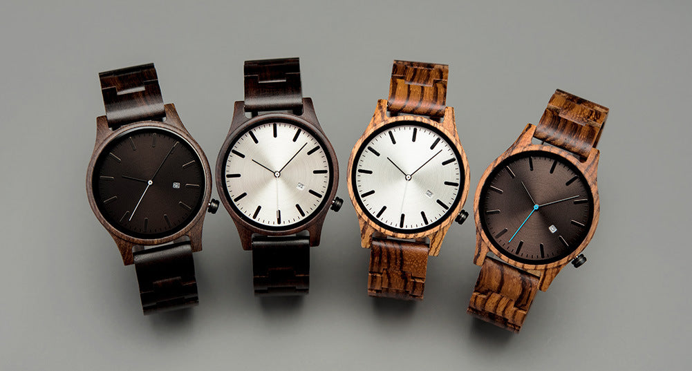 Sebastian Wooden Quartz Wristwatch | Minimalist Dial Date Window Wristwatch