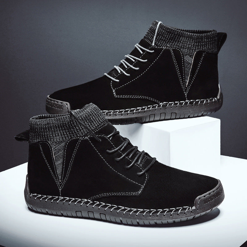 Henry Lace-Up Ribbed Collar Sneaker Boots | Solid Ankle-Length Boots