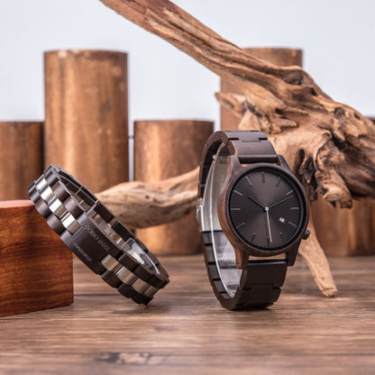 Sebastian Wooden Quartz Wristwatch | Minimalist Dial Date Window Wristwatch
