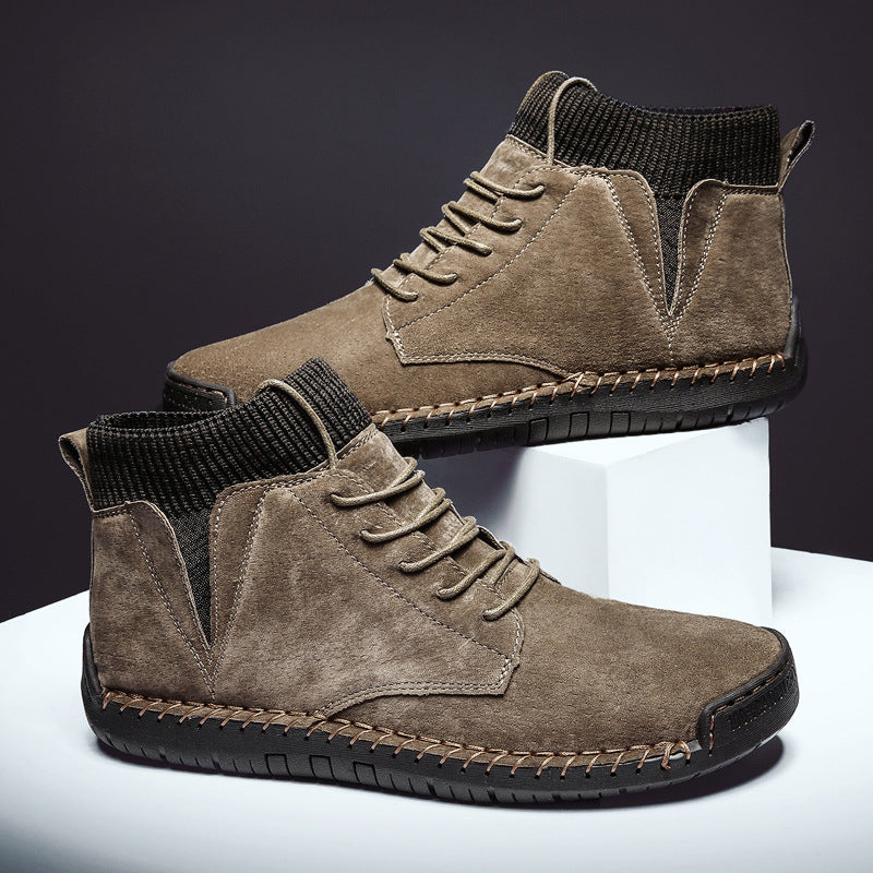 Henry Lace-Up Ribbed Collar Sneaker Boots | Solid Ankle-Length Boots