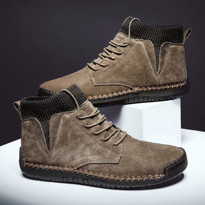 Henry Lace-Up Ribbed Collar Sneaker Boots | Solid Ankle-Length Boots