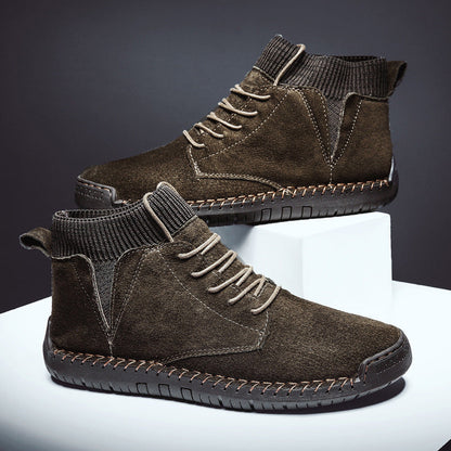 Henry Lace-Up Ribbed Collar Sneaker Boots | Solid Ankle-Length Boots