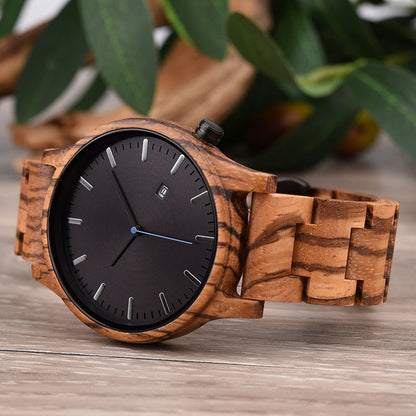 Sebastian Wooden Quartz Wristwatch | Minimalist Dial Date Window Wristwatch