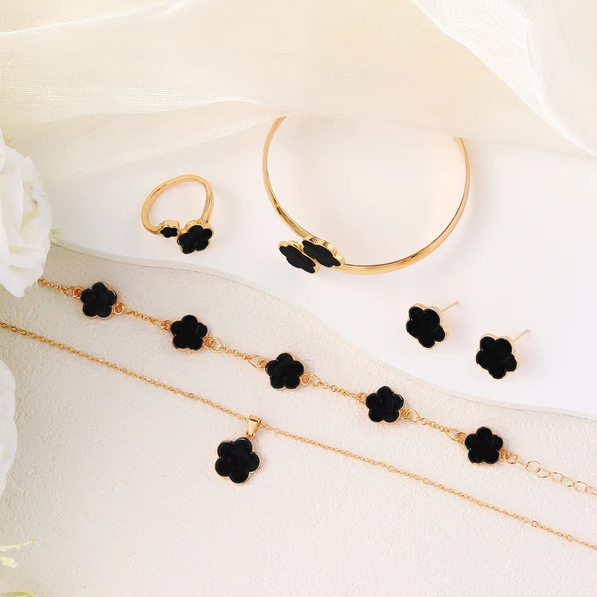 Sienna 3-Piece Jewelry Set | Necklace, Earrings & Bracelet with Flower Charms