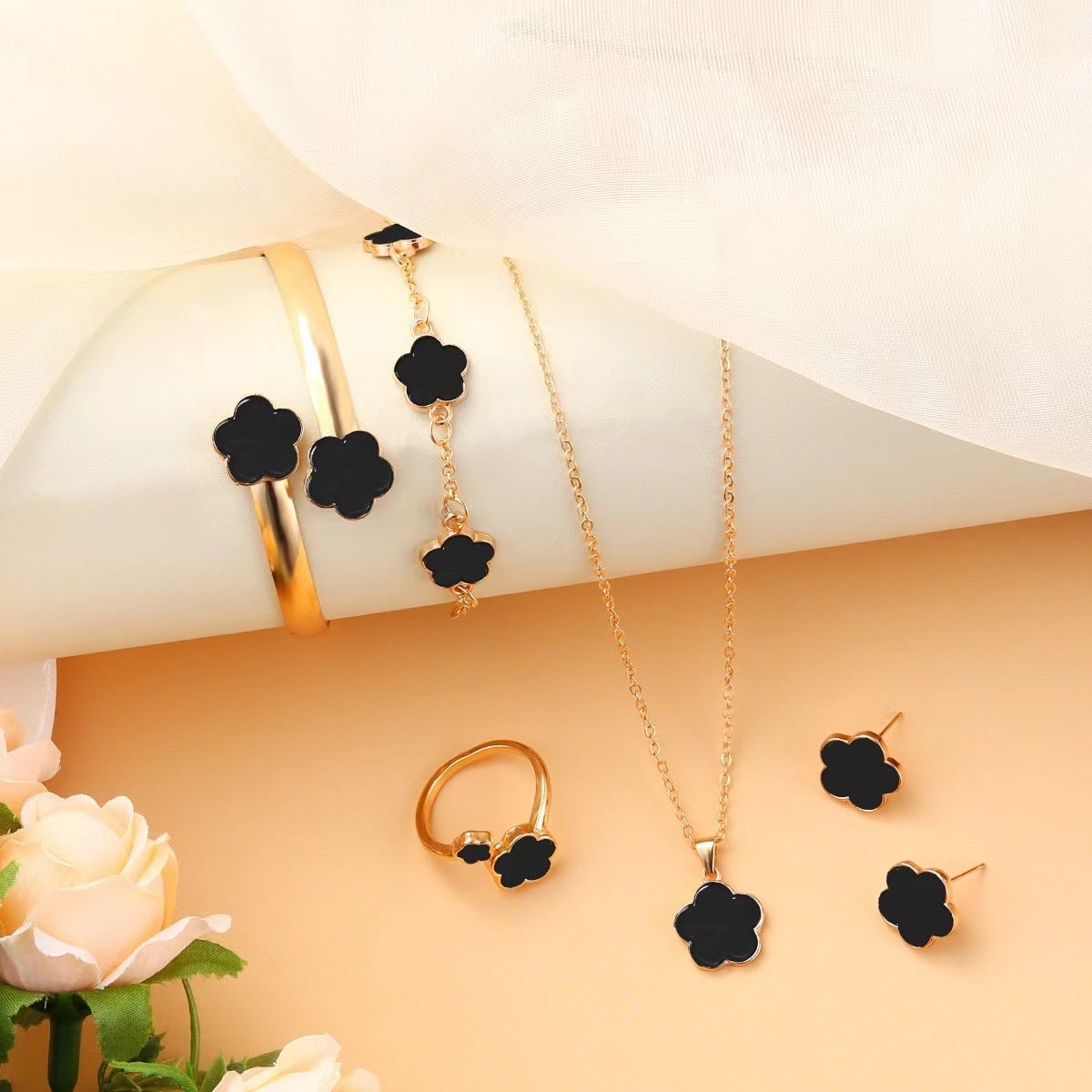 Sienna 3-Piece Jewelry Set | Necklace, Earrings & Bracelet with Flower Charms