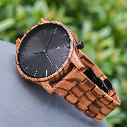 Sebastian Wooden Quartz Wristwatch | Minimalist Dial Date Window Wristwatch