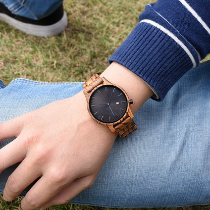 Sebastian Wooden Quartz Wristwatch | Minimalist Dial Date Window Wristwatch