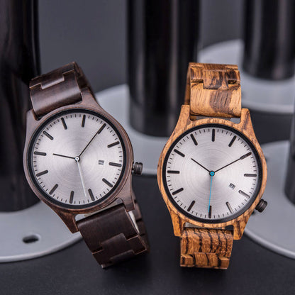 Sebastian Wooden Quartz Wristwatch | Minimalist Dial Date Window Wristwatch