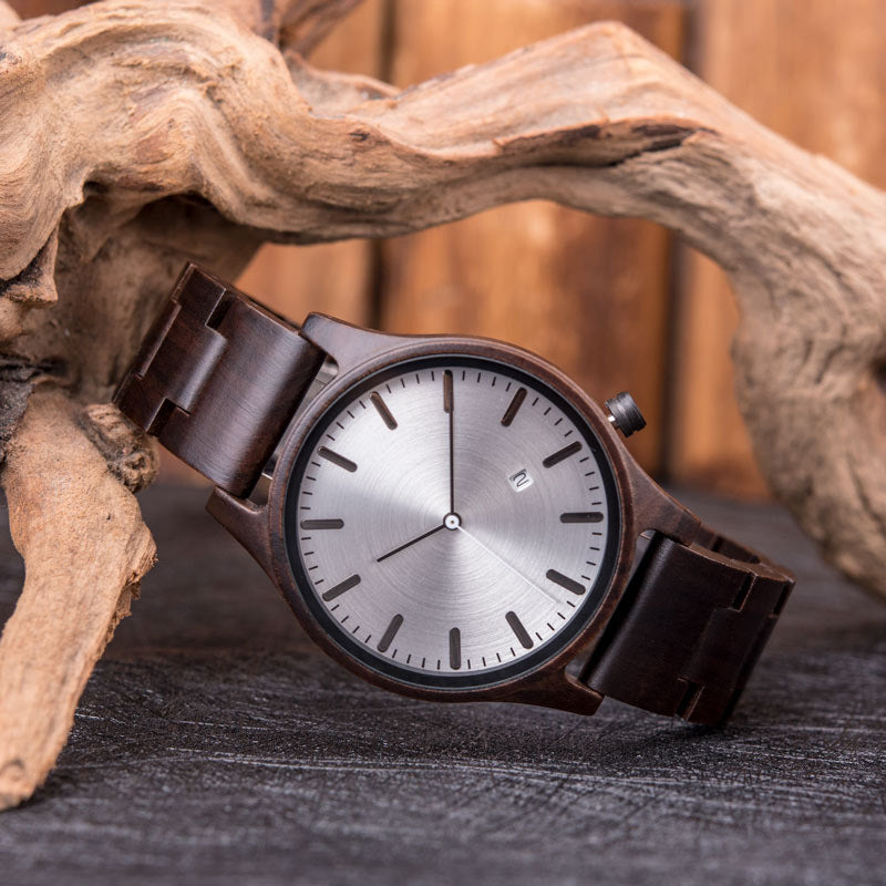 Sebastian Wooden Quartz Wristwatch | Minimalist Dial Date Window Wristwatch