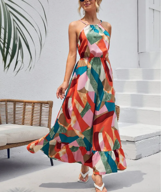 Women's Maxi Dress - Halterneck - Light and Breathable - Flowy Ankle-Length Fit