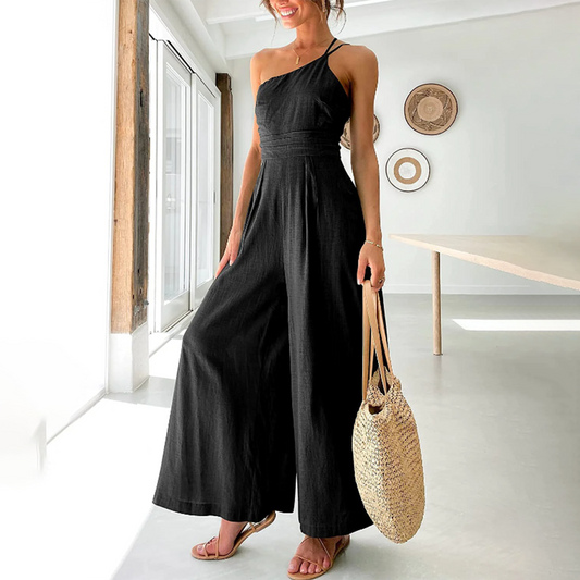 Dame Jumpsuit - One-Shoulder - Brede Ben - Ærmeløs - Elegant og Komfortabel