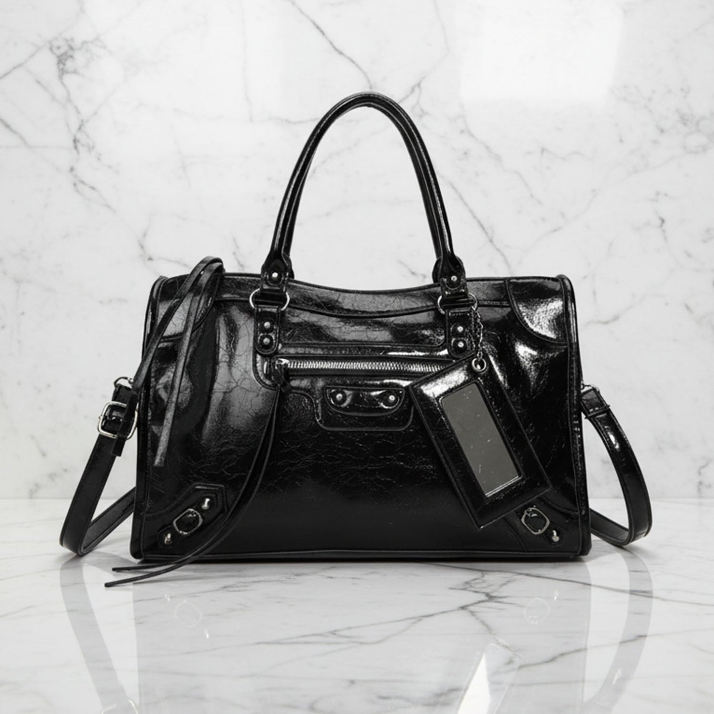Luna Faux Leather Structured City Bag | Top Handle Shoulder Strap City Bag