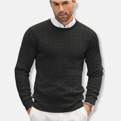 Men's Knit Sweater – Slim Fit – Fine Knit – Round Neck – Cable Knit Details