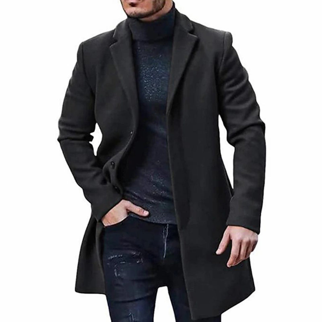 Men's Coat – Tailored Fit – Wool Finish – Single-Breasted – Knee Length – Smart Casual