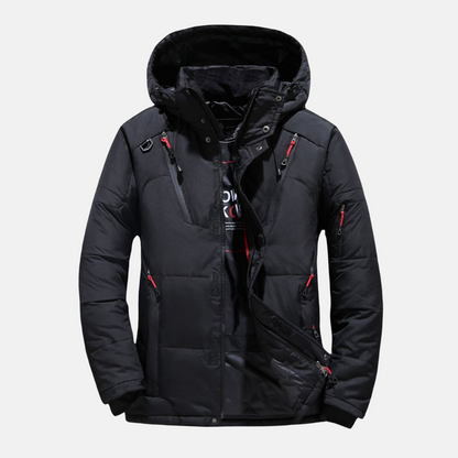 Men’s Down Jacket - Puffer Insulated - Hooded with Multiple Zippered Pockets - Relaxed Fit