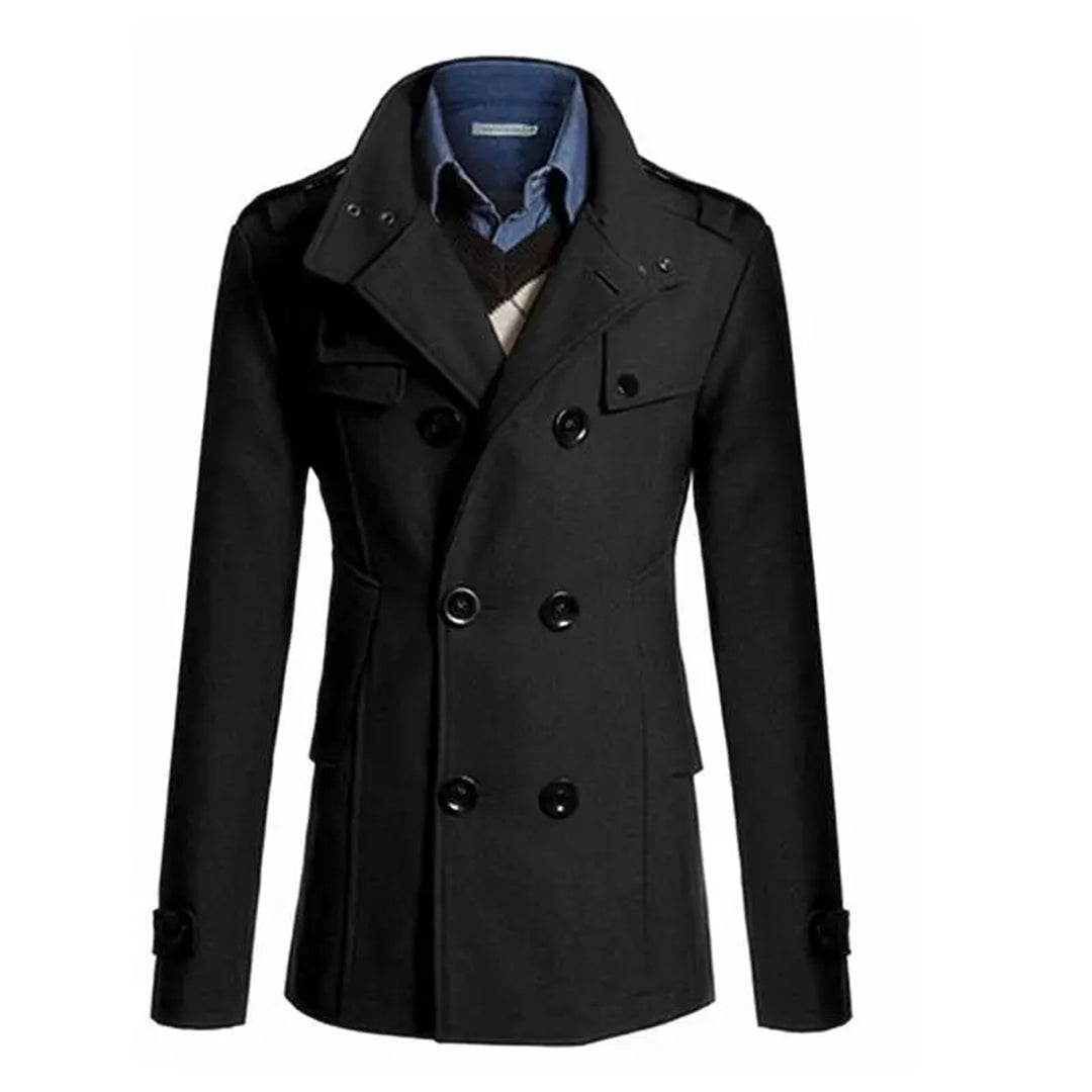 Men's Coat – Double Breasted – Tailored Fit – Wool Texture – Classic Cut