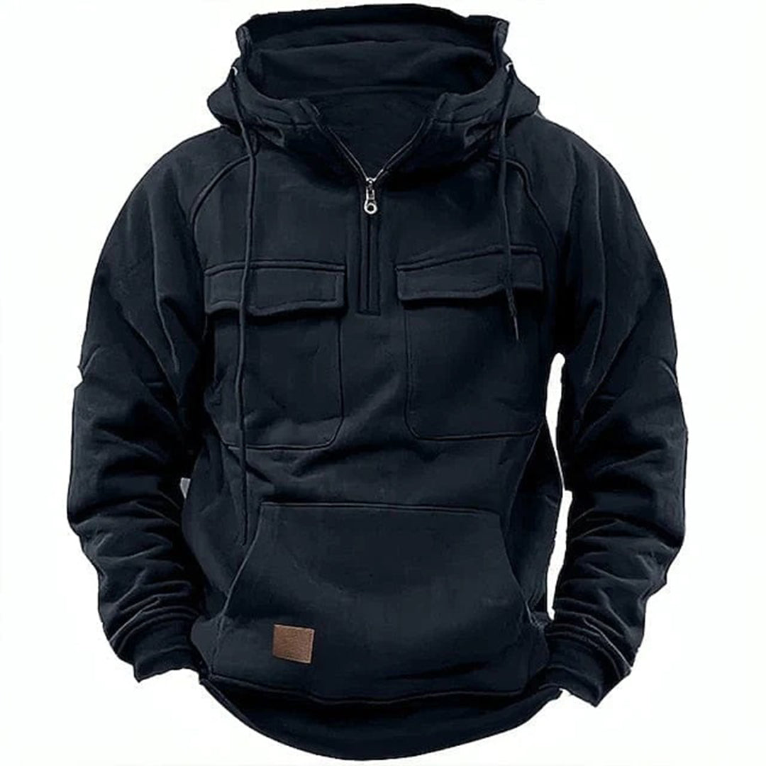 Men's Hoodie – Relaxed Fit – Half Zip – Breathable – Chest Pockets – Drawstring Hood