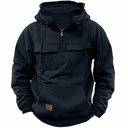 Men's Hoodie – Relaxed Fit – Half Zip – Breathable – Chest Pockets – Drawstring Hood
