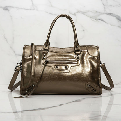 Luna Faux Leather Structured City Bag | Top Handle Shoulder Strap City Bag