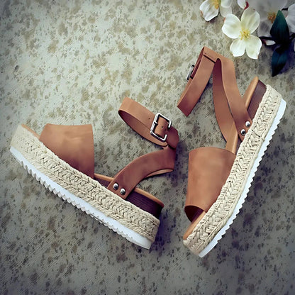 Dame Espadrille Sandaler - Platform Hæl - Jutereb Detaljer - Justerbar Ankelrem