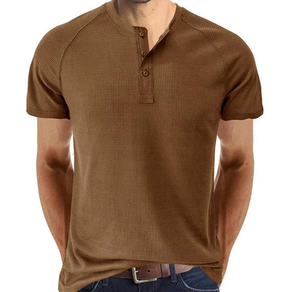 Men's Henley T-shirt – Slim Fit – Soft Knit – Short Sleeve Breathable Casual Style