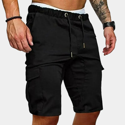 Men's Cargo Shorts – Relaxed Fit – Knee Length – Elastic Waist with Drawstring – Breathable Material