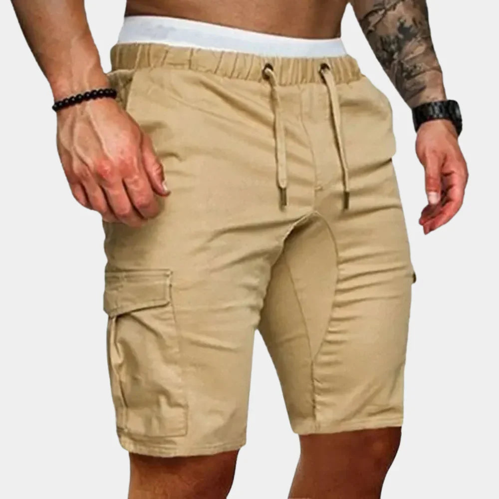 Men's Cargo Shorts – Relaxed Fit – Knee Length – Elastic Waist with Drawstring – Breathable Material
