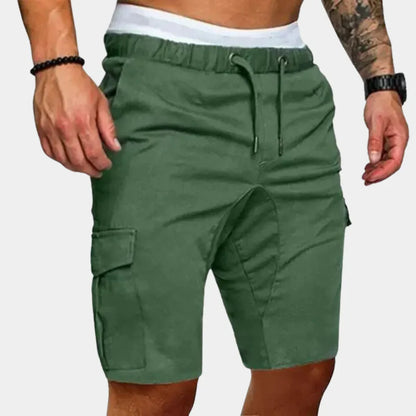 Men's Cargo Shorts – Relaxed Fit – Knee Length – Elastic Waist with Drawstring – Breathable Material